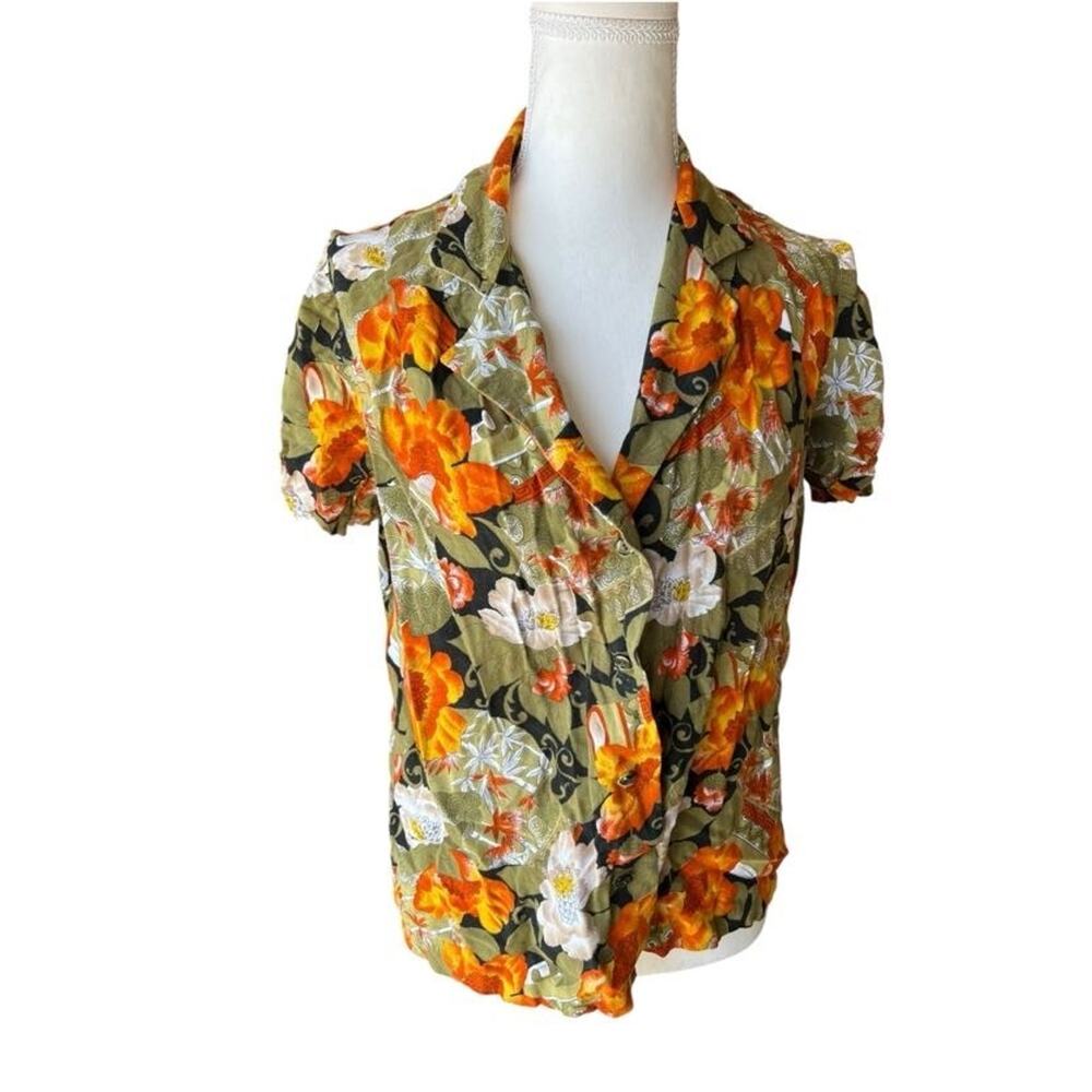Women's Vintage 80s Blouse Floral Summer Tropical Beach Hawaiian Size XL